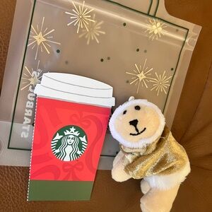 Starbucks Christmas 2025 bear plush with card and bag